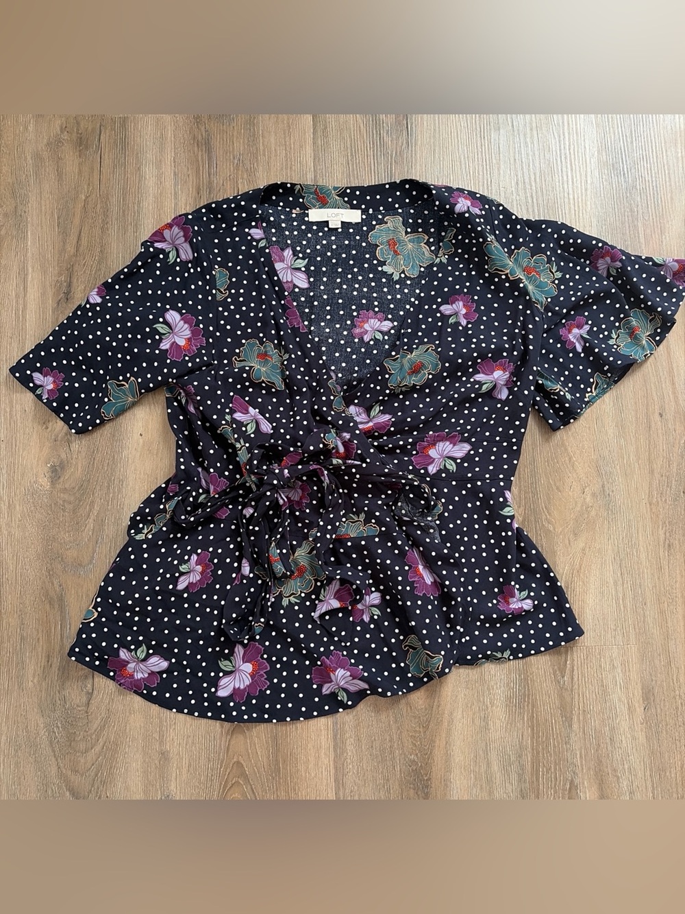 LOFT polka dot floral wraparound top